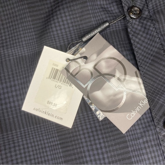 NWT Calvin Klein Body Slim Fit Black Plaid Sportswear Dress Shirt Size Large - Picture 6 of 10
